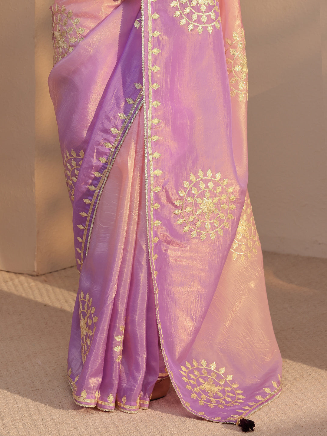  Lavender Ethnic Embroidered Ombre Satin Saree 