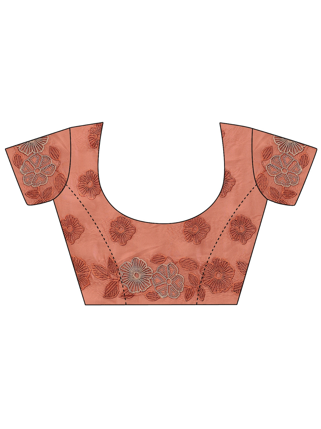  Peach Floral Embroidered Net Saree 