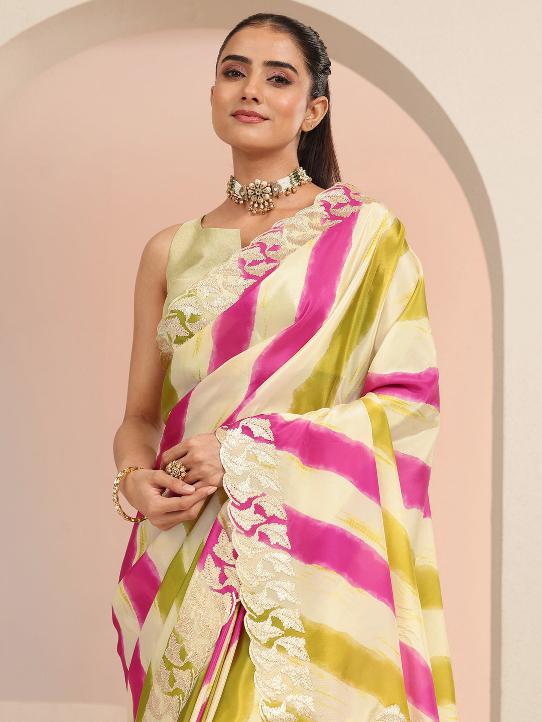  Multi Color Leheriya Printed Satin Saree 