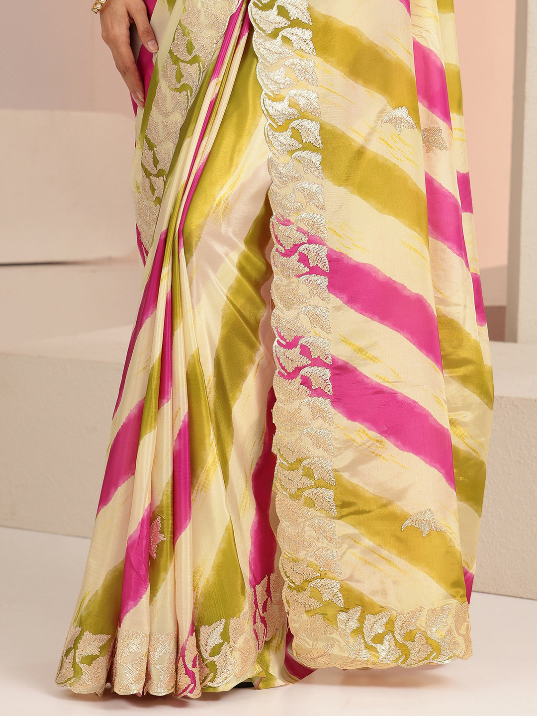  Multi Color Leheriya Printed Satin Saree 