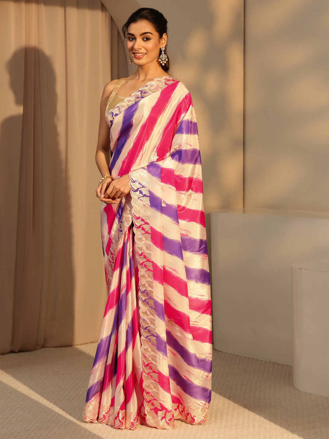  Multi Color Leheriya Printed Satin Saree 