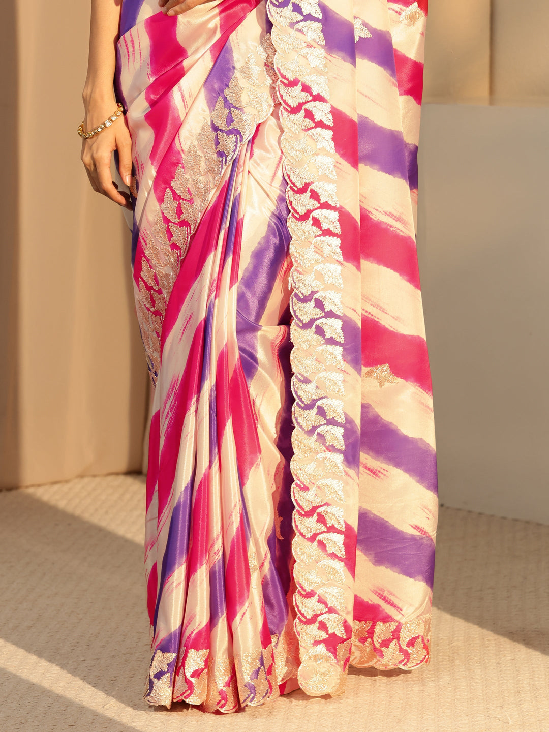 Multi Color Leheriya Printed Satin Saree 