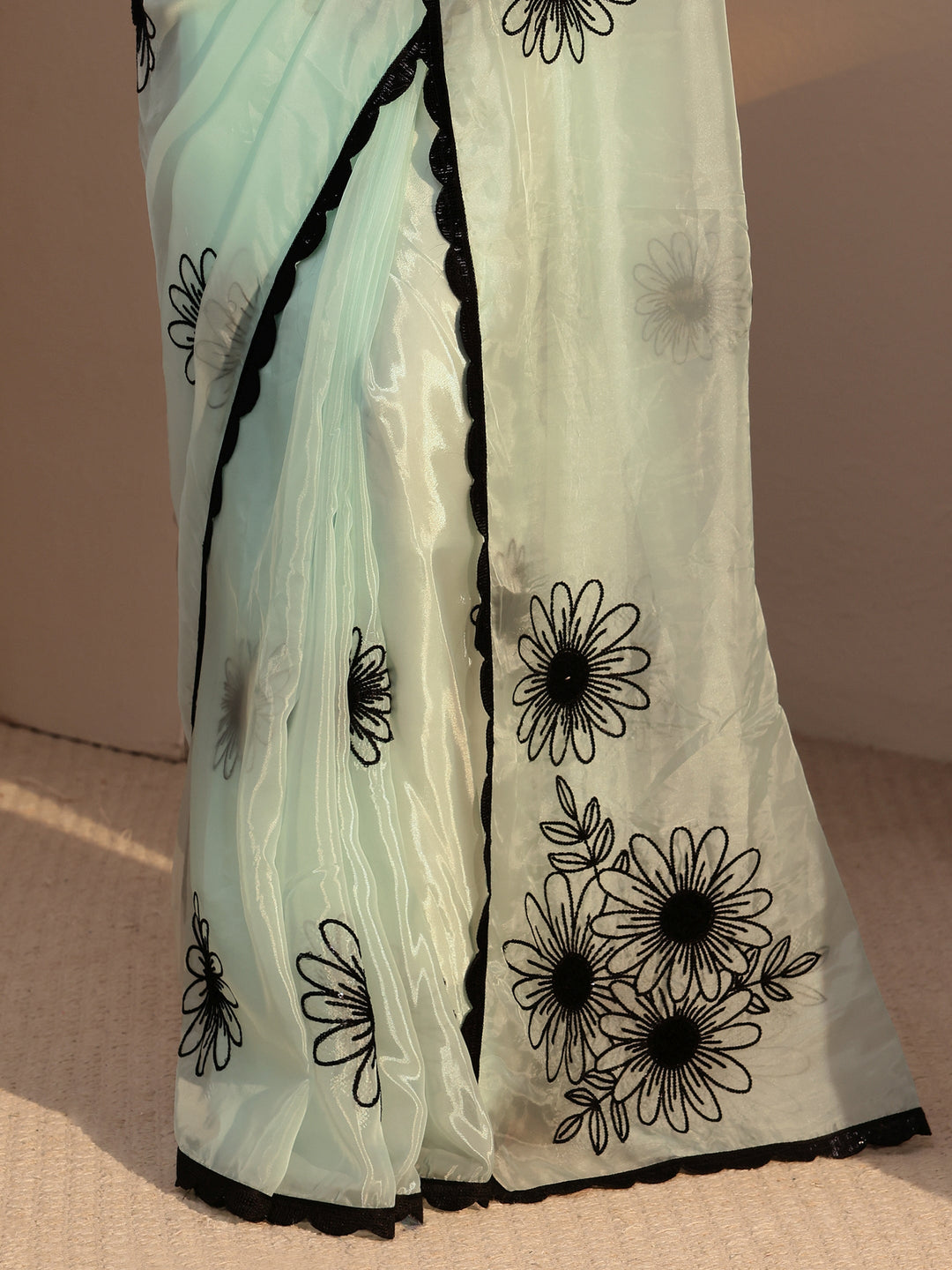  Sky Blue Floral Embroidered Tissue Saree 