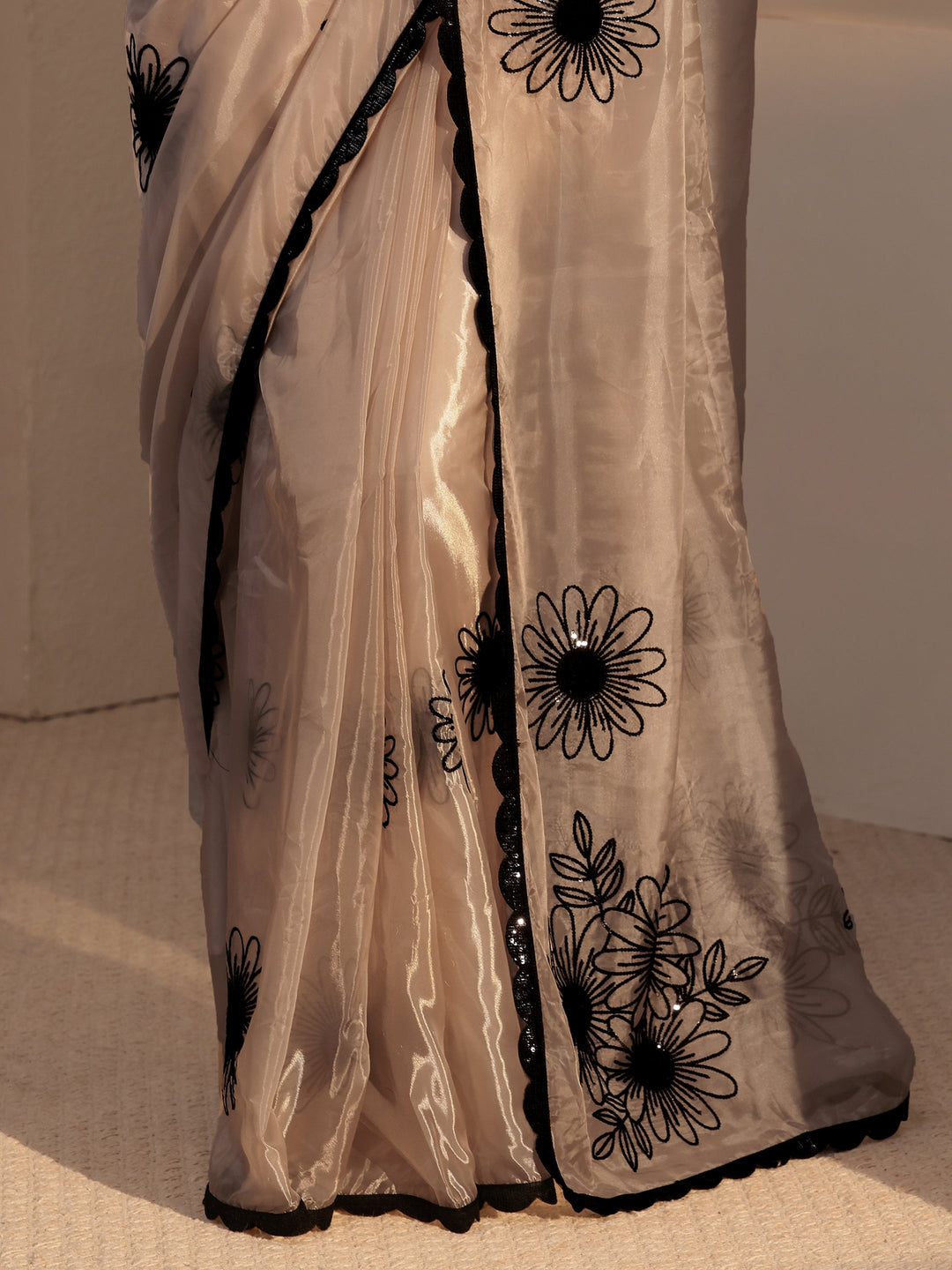  Taupe Floral Embroidered Tissue Saree 