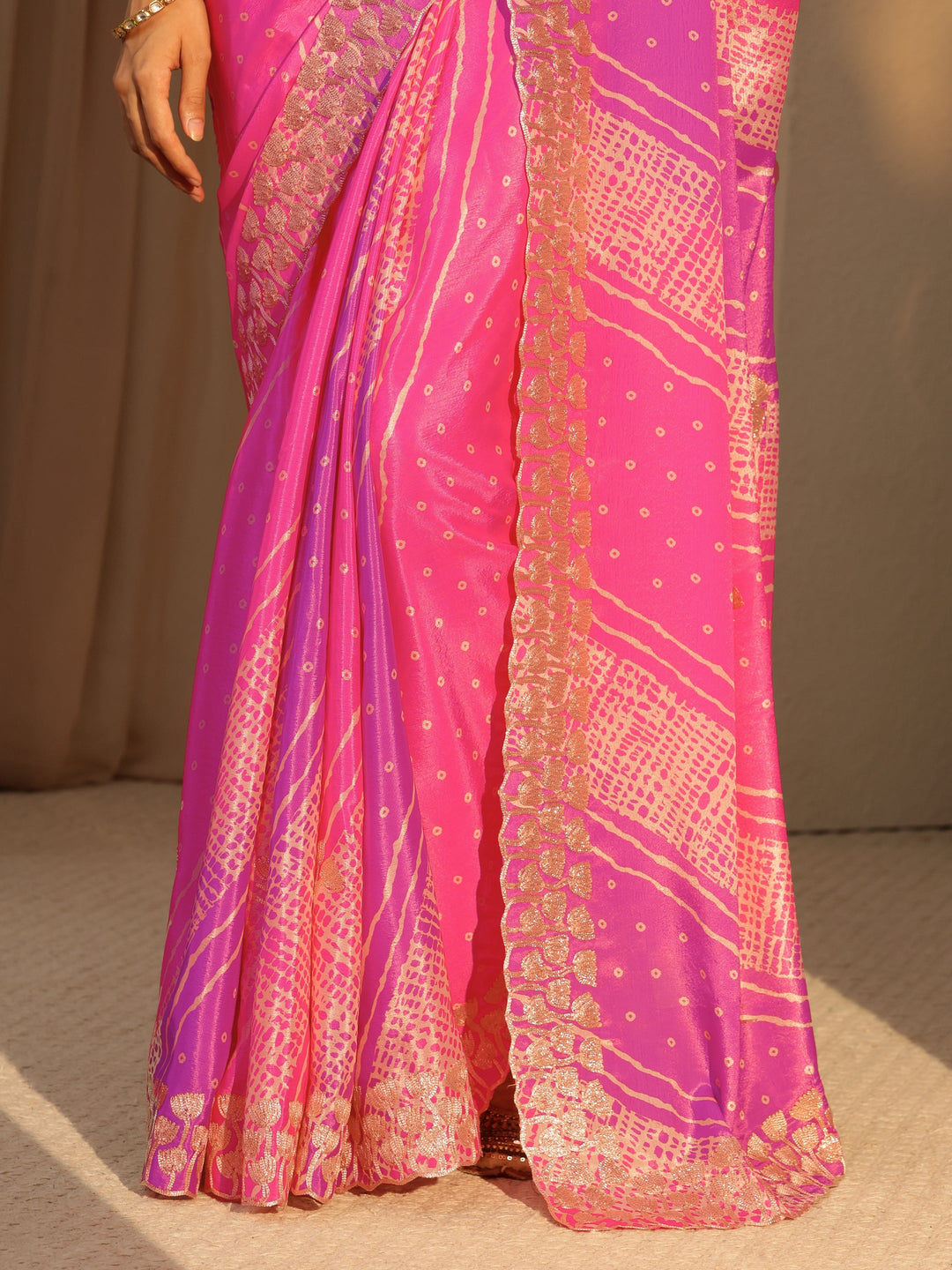  Multi Color Bandhani Printed Satin Saree 
