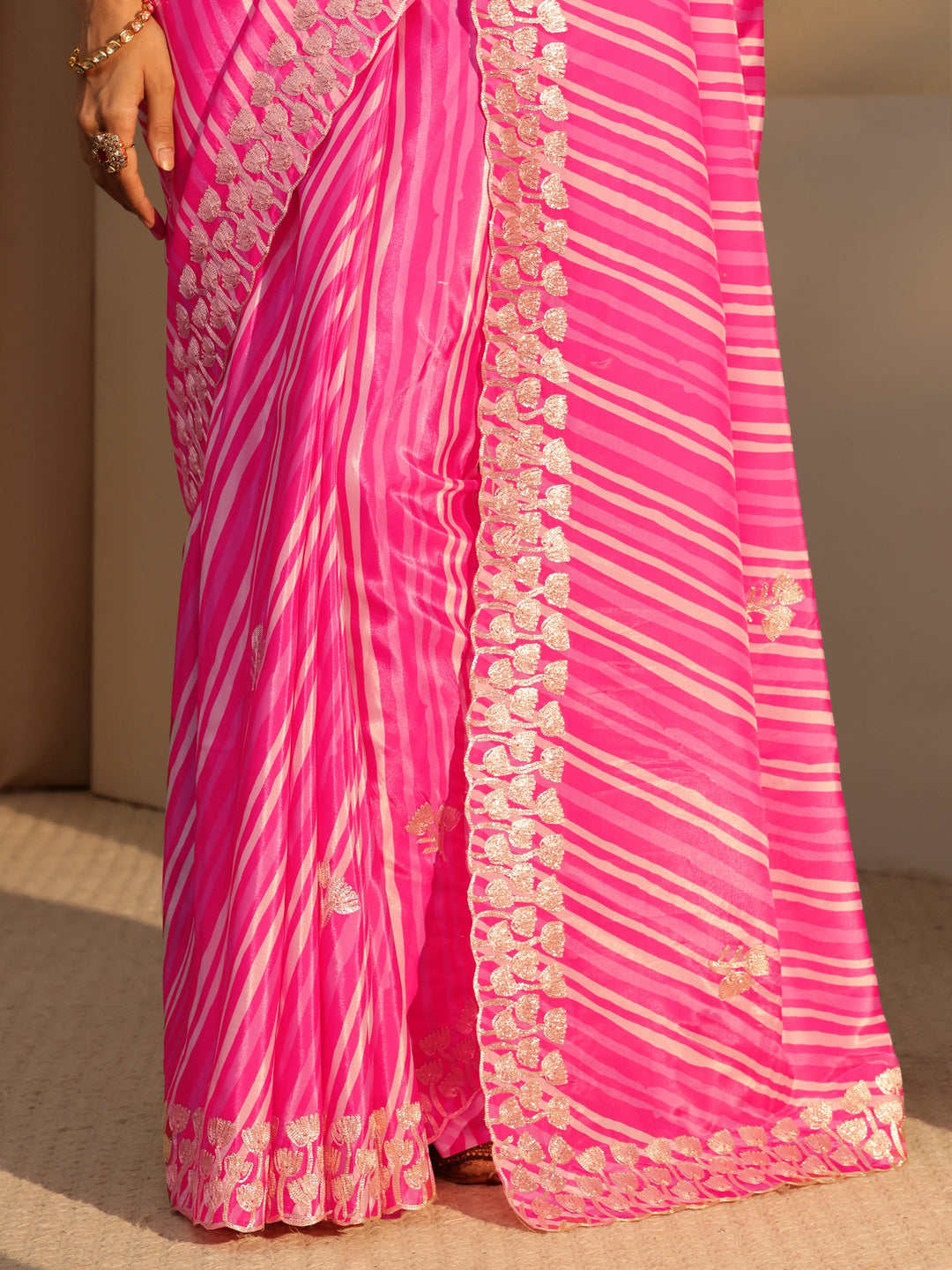  Hot Pink Leheriya Printed Satin Saree 