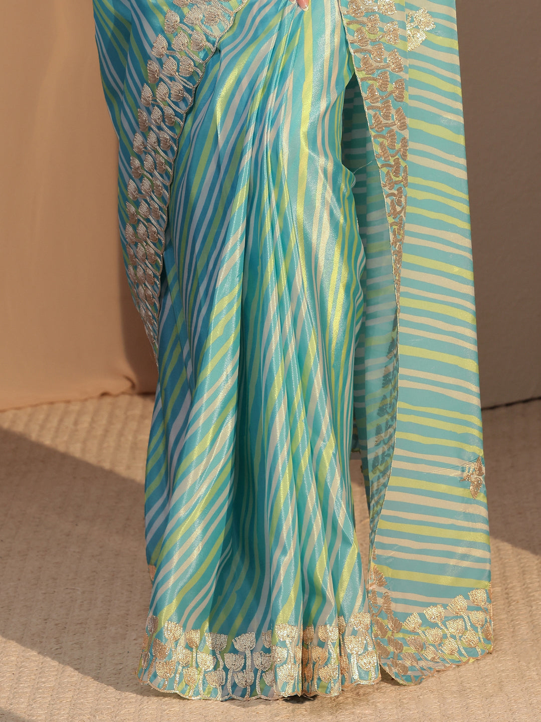  Aqua Blue Leheriya Printed Satin Saree 