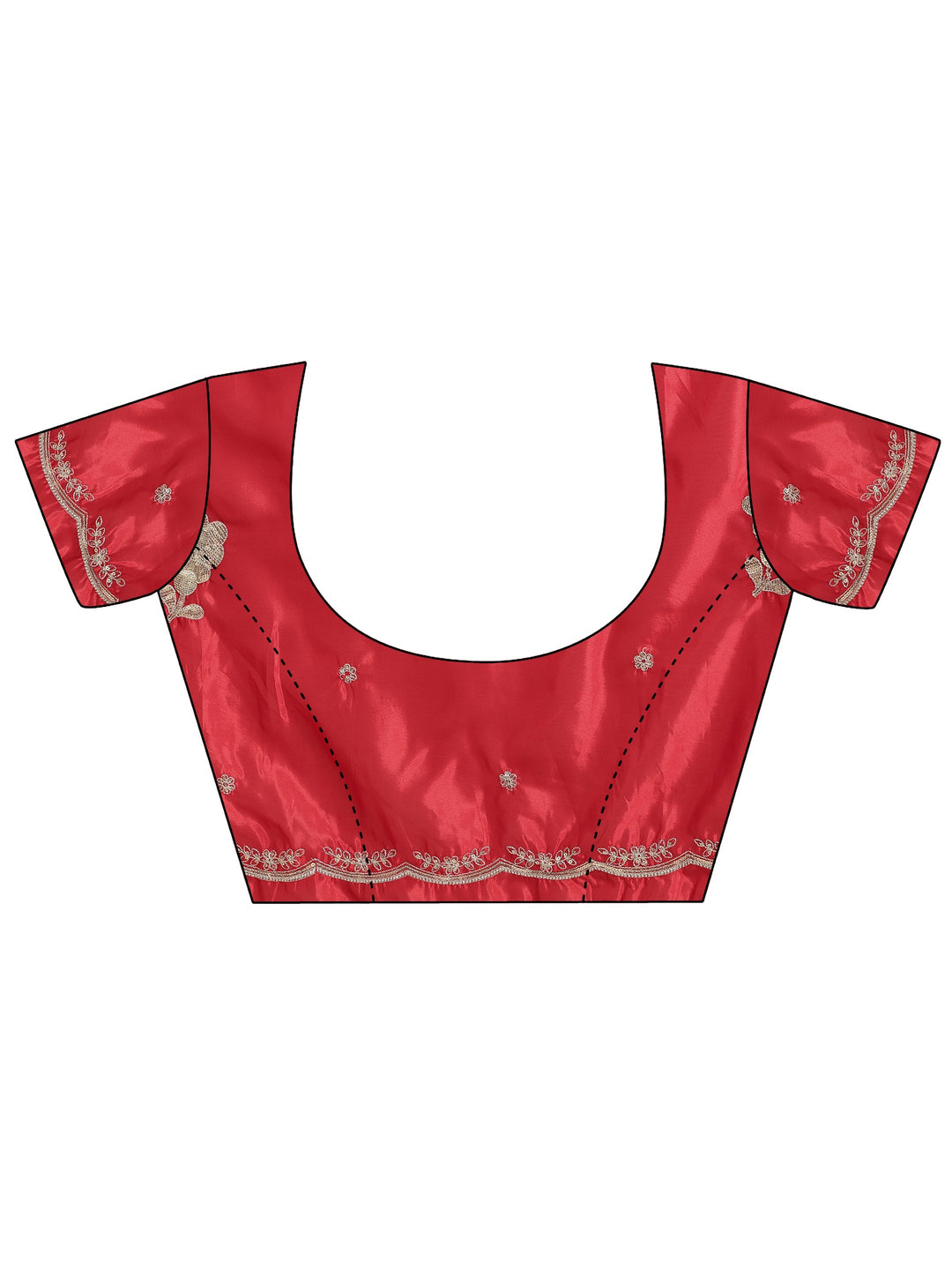  Crimson Red Floral Embellished Satin Saree 