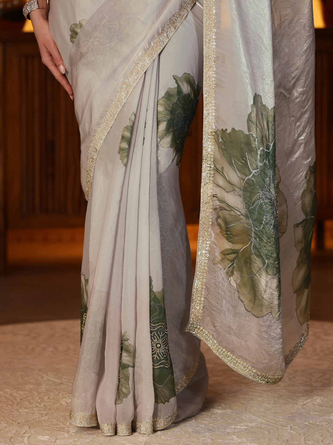  Pista Green Floral Printed Tissue Saree 