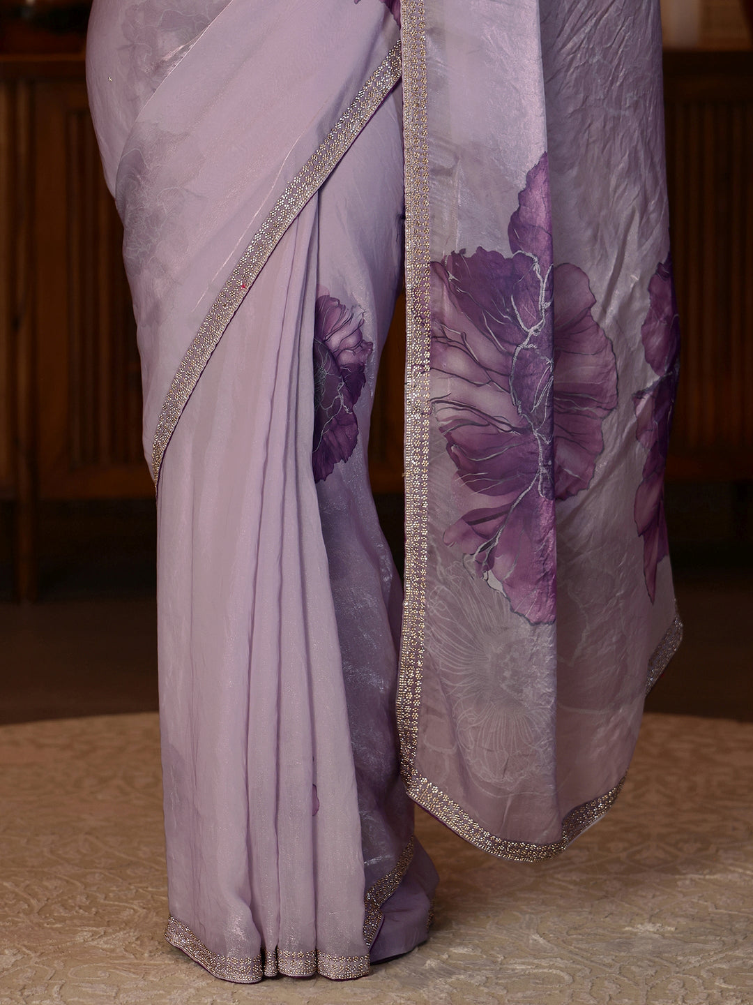  Lavender Floral Printed Tissue Saree 