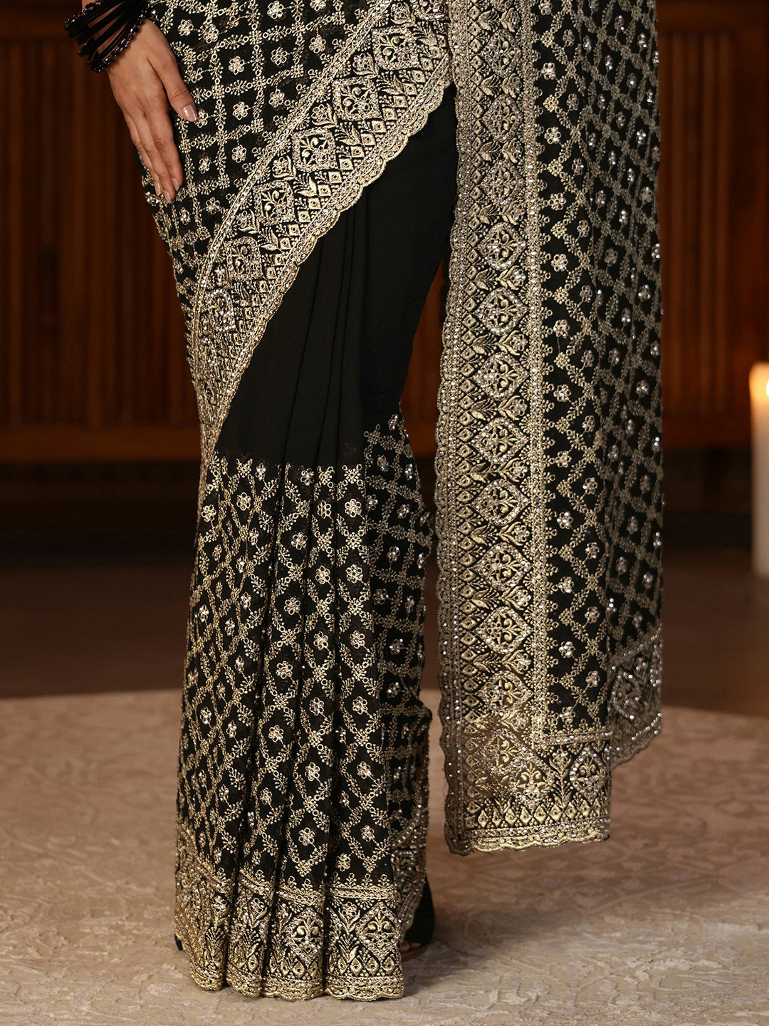  Black Floral Embroidered Georgette Saree 