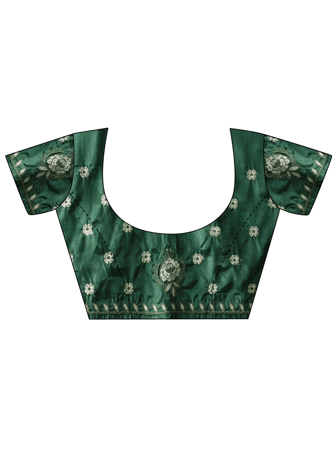  Green Floral Embroidered Satin Saree 