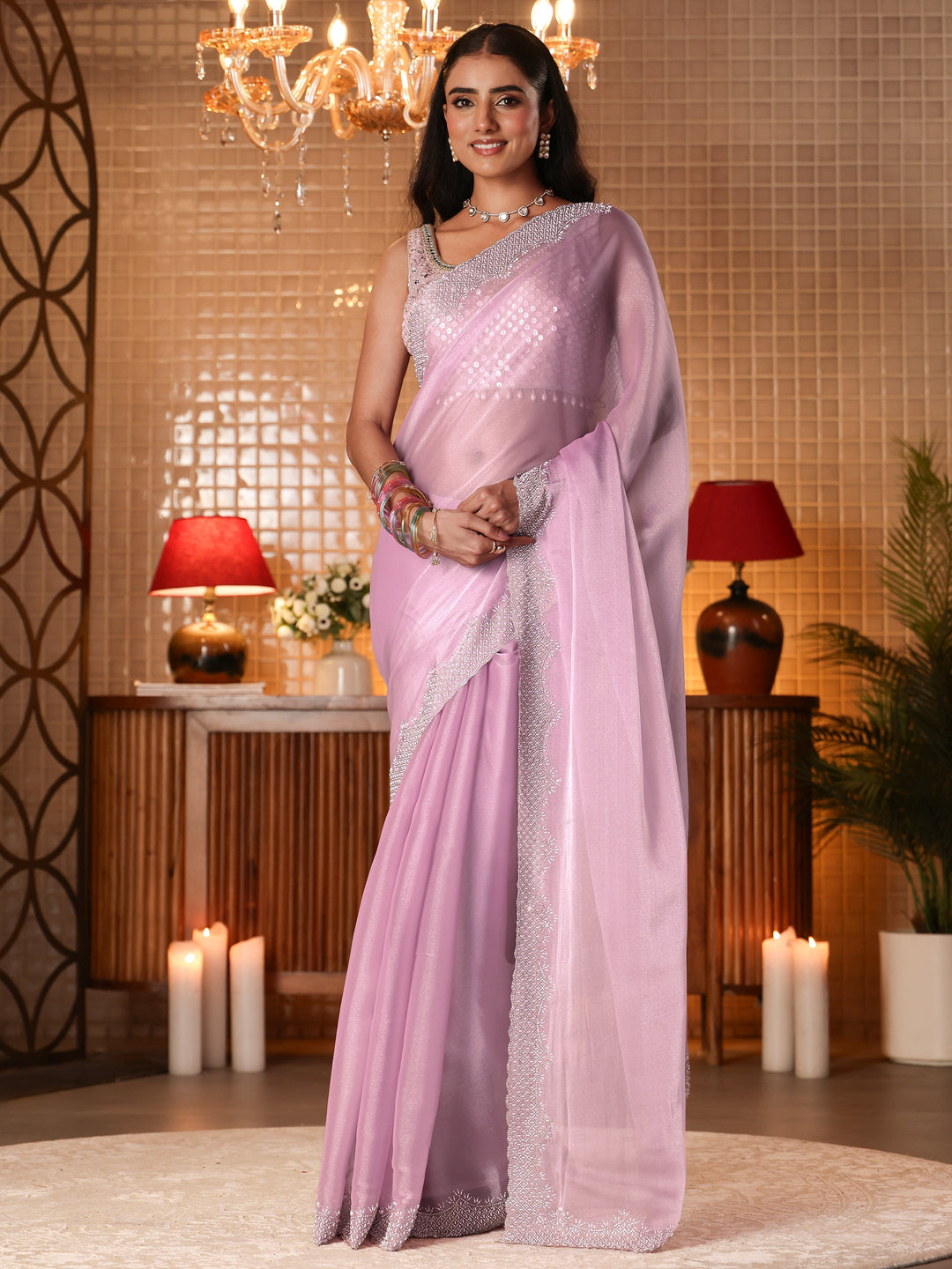  Lavender Solid Net Saree 