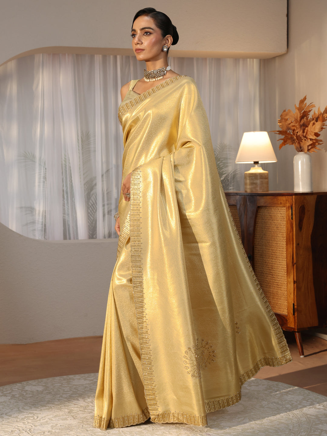  Gold Woven Design Silk Blend Saree 