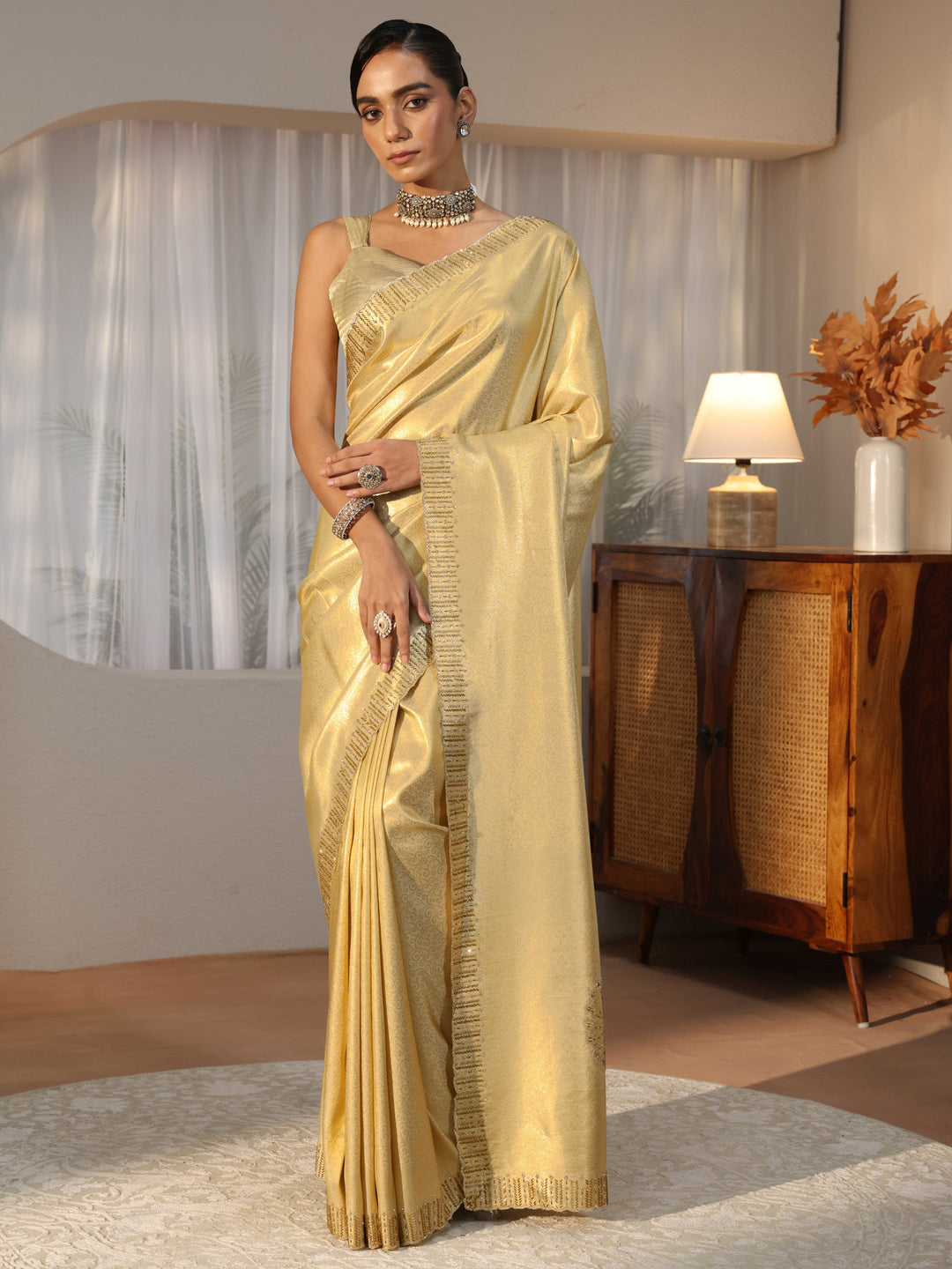  Gold Woven Design Silk Blend Saree 