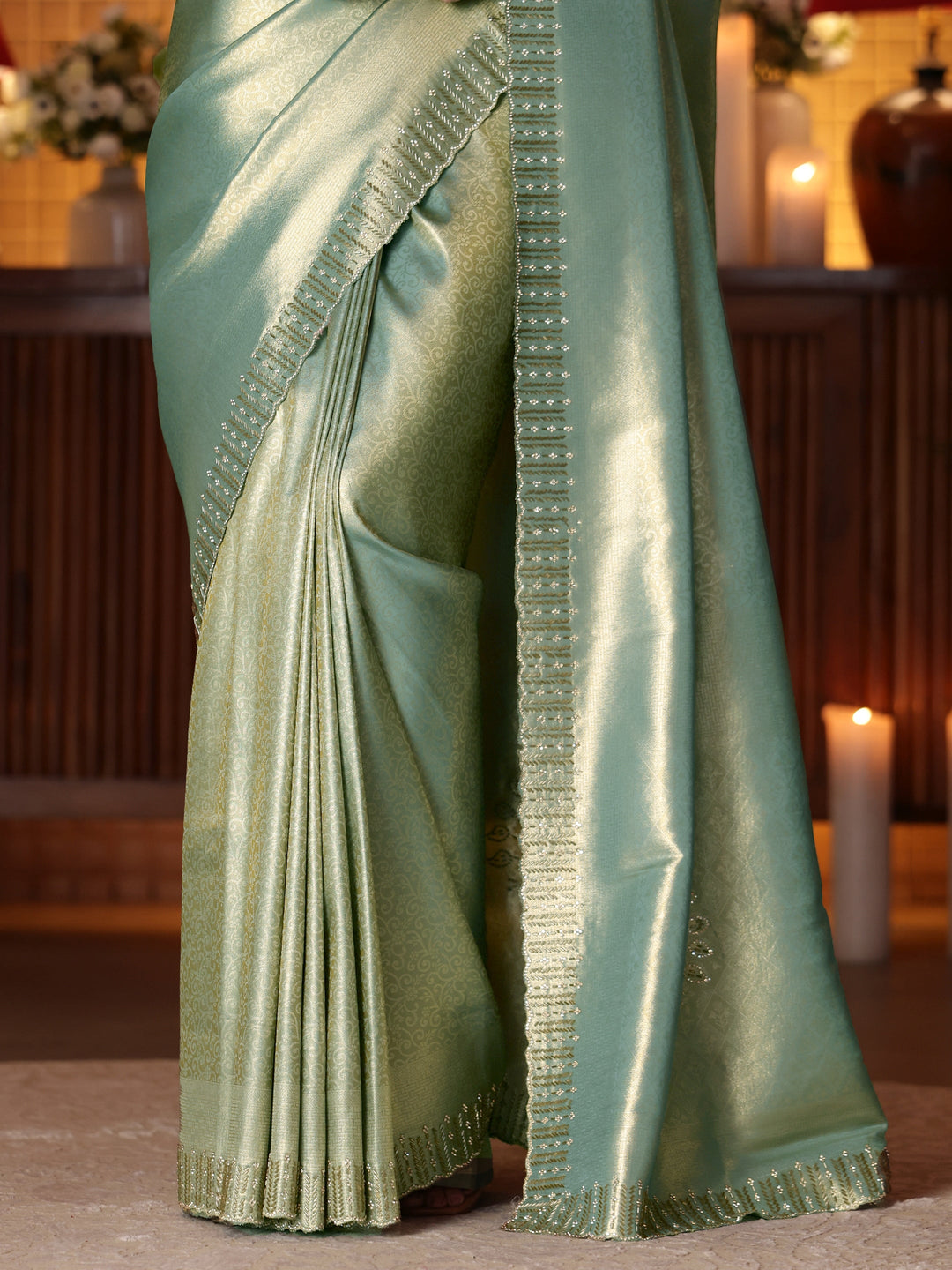  Blue Floral Woven Design Silk Blend Saree 