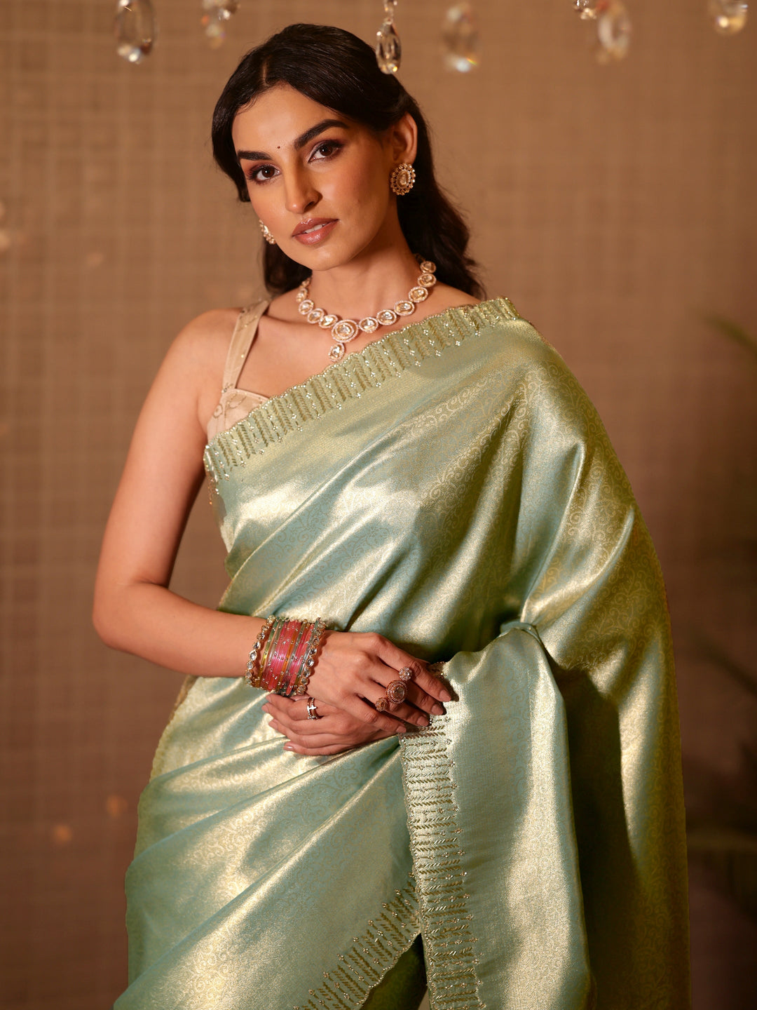  Blue Floral Woven Design Silk Blend Saree 
