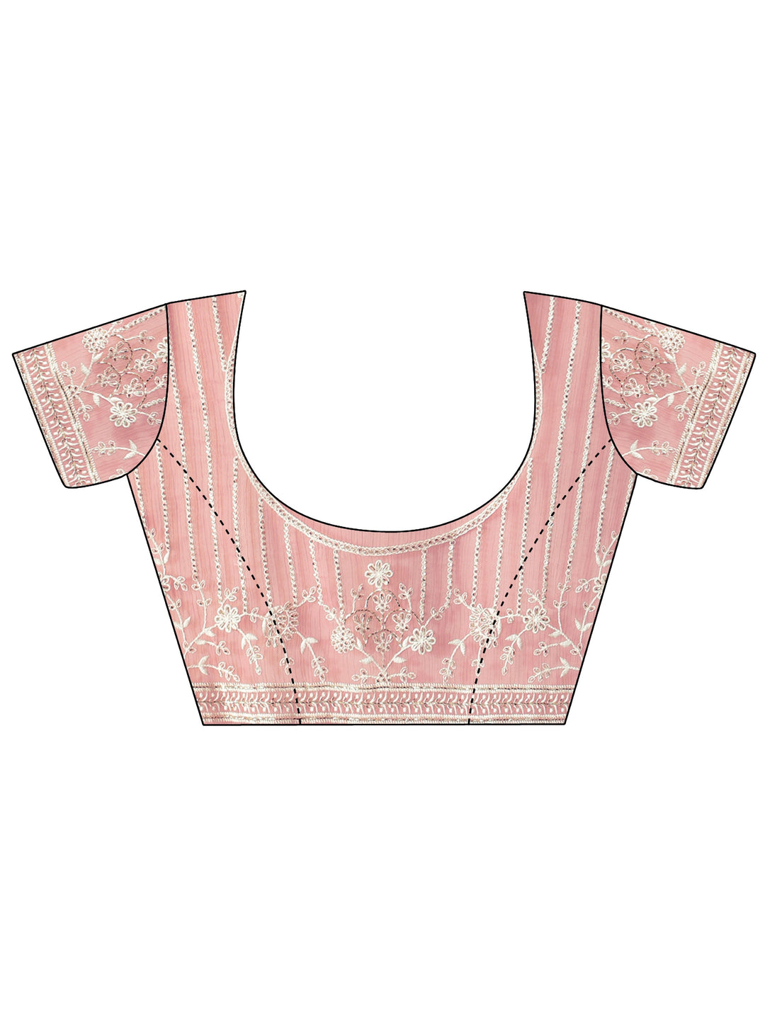  Pink Floral Embroidered Chiffon Saree 