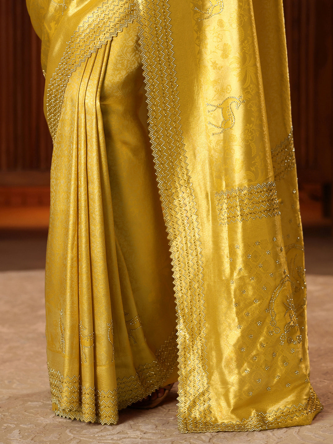  Mustard Floral Woven Design Silk Blend Saree 