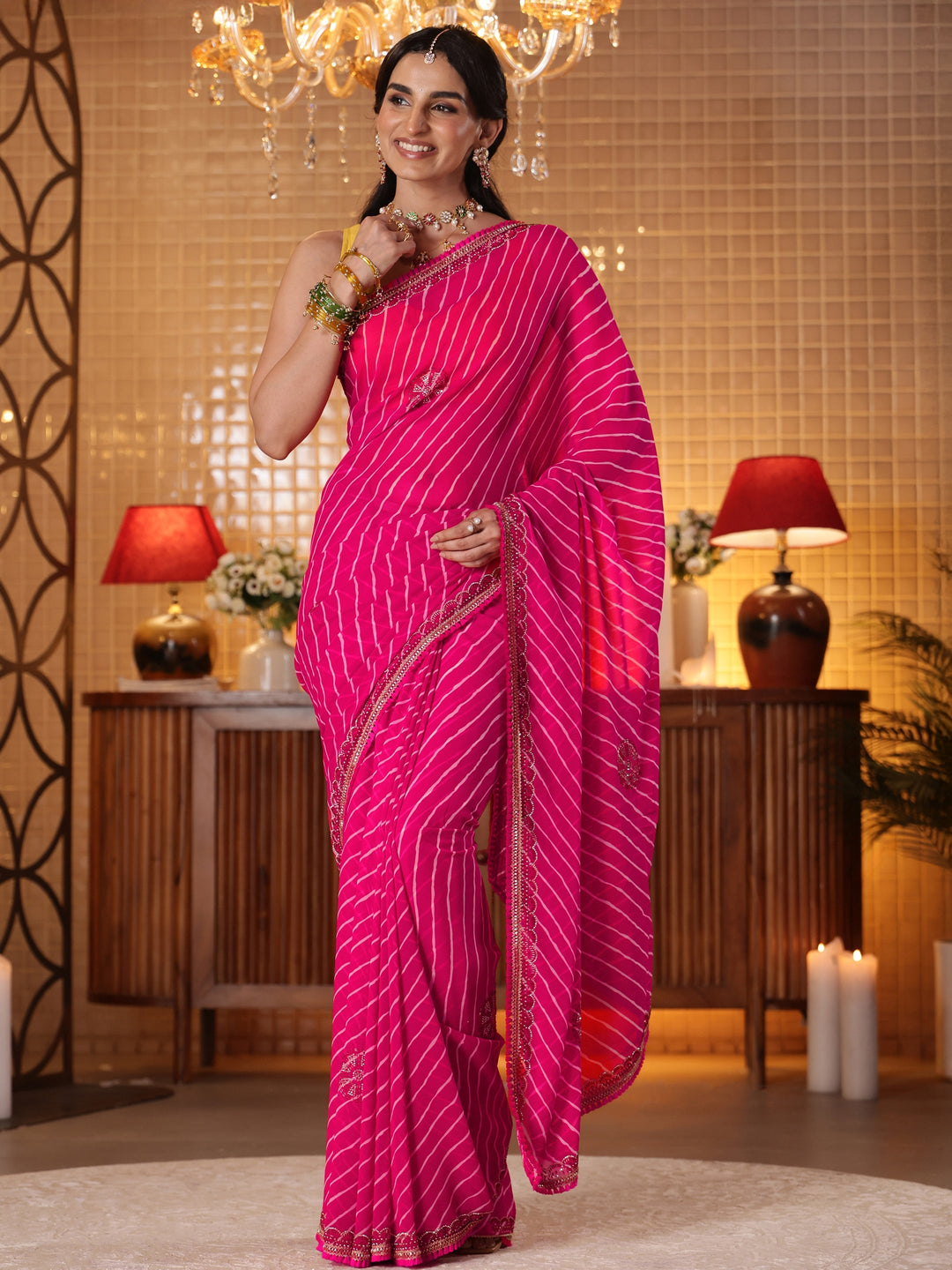  Pink Leheriya Printed Georgette Saree 