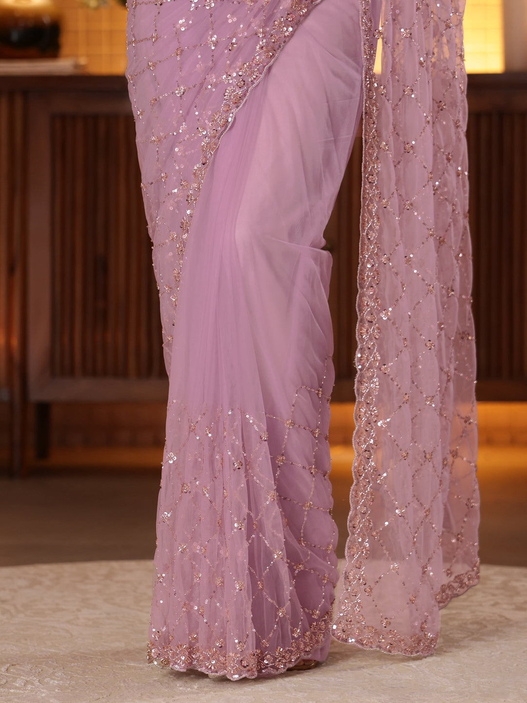  Lavender Embellished Net Saree 