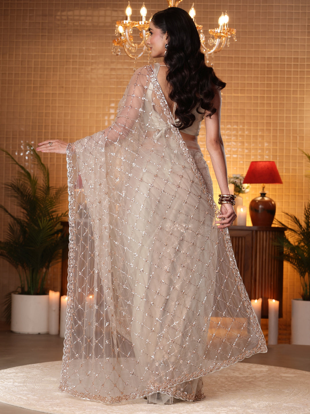  Taupe Embellished Silk Blend Saree 