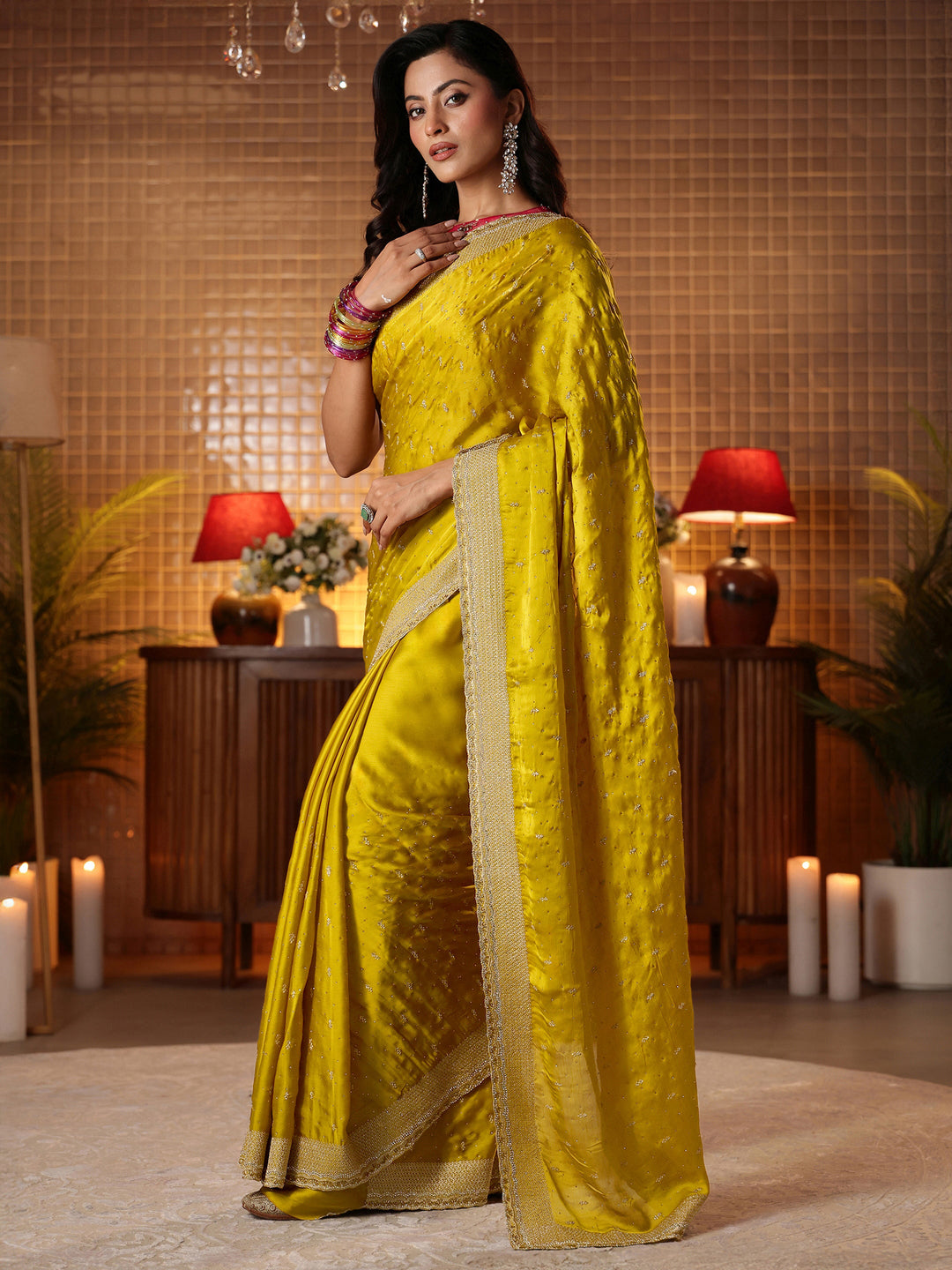  Mustard Embellished Chiffon Saree 