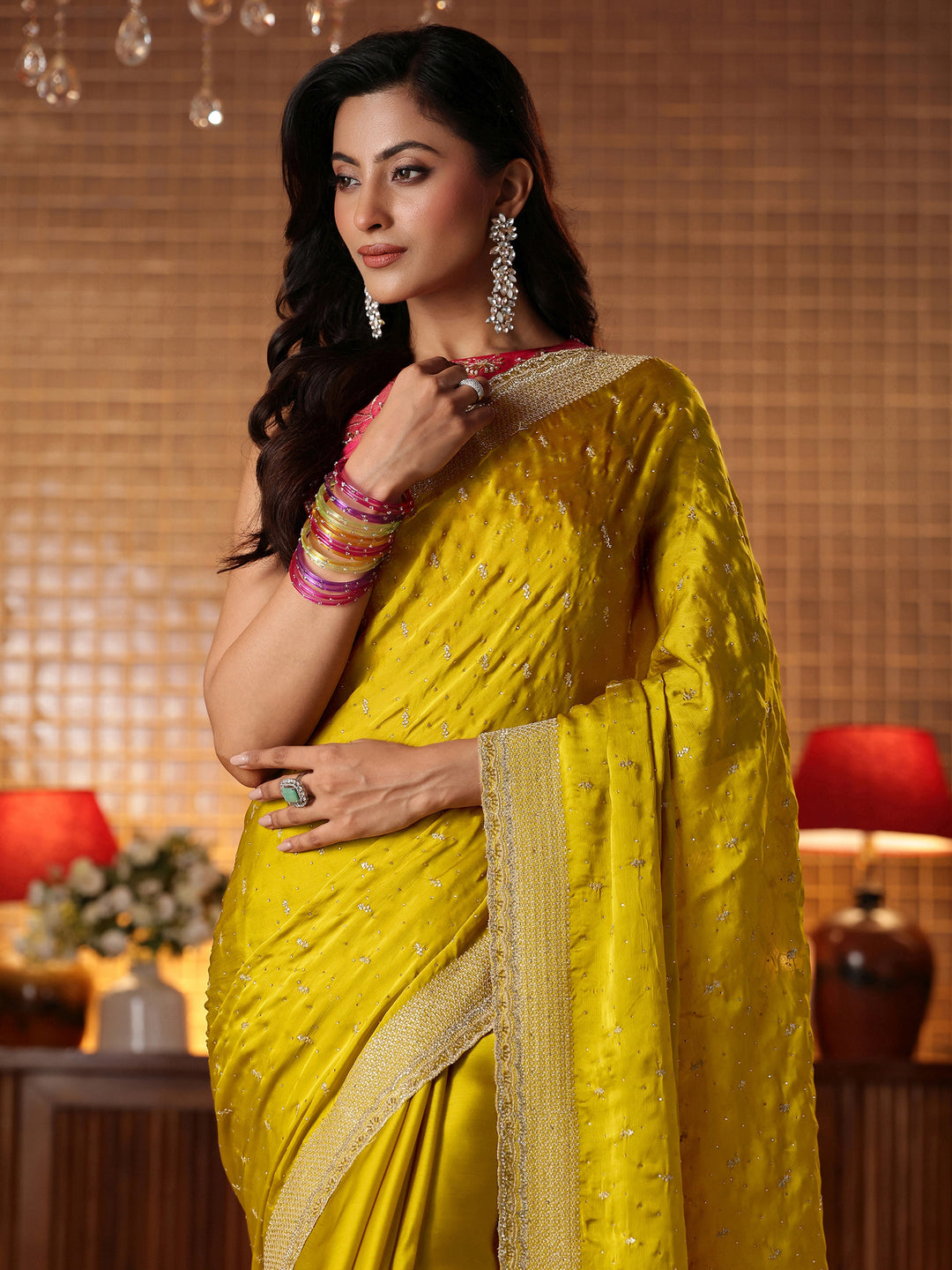 Mustard Embellished Chiffon Saree 