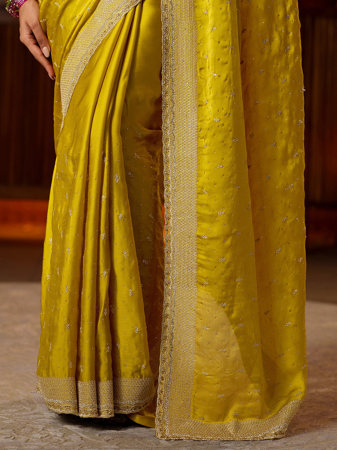  Libas Mustard Embellished Chiffon Saree 