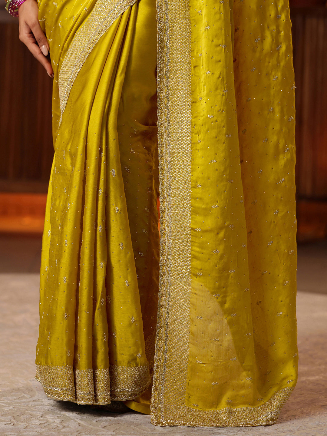  Mustard Embellished Chiffon Saree 