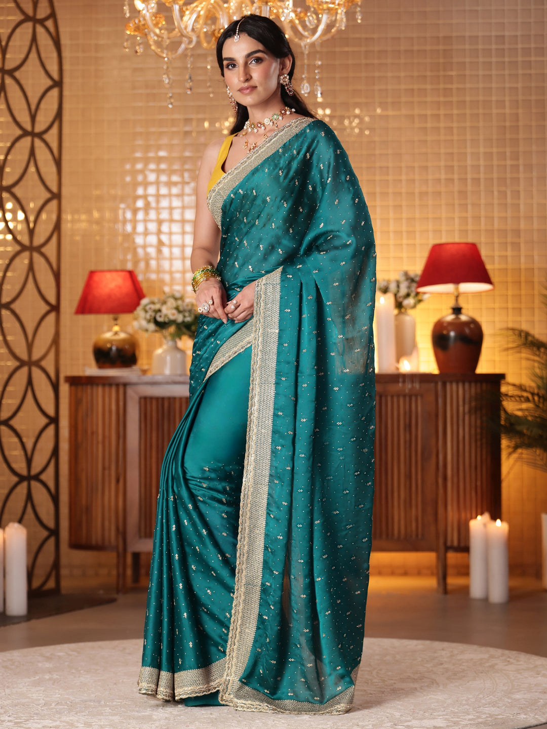  Green Embellished Chiffon Saree 
