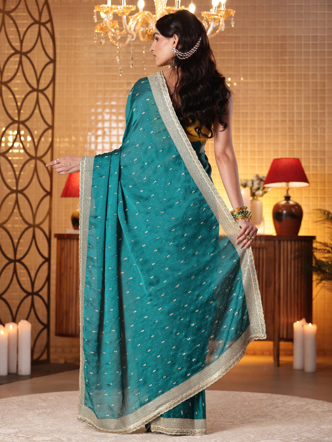  Green Embellished Chiffon Saree 