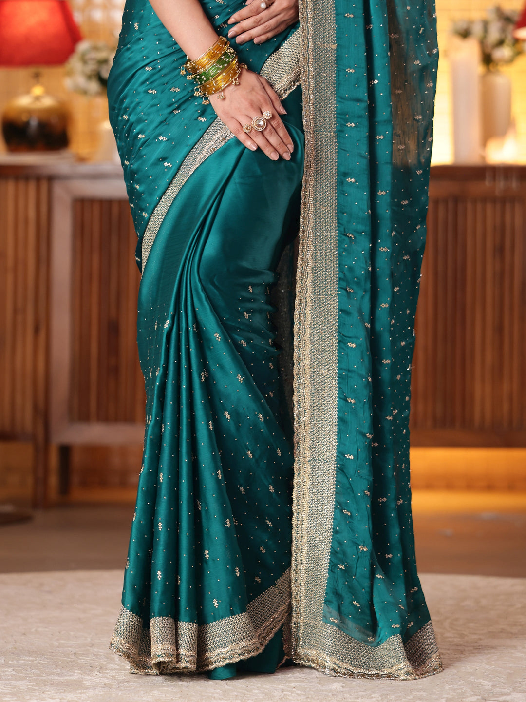  Green Embellished Chiffon Saree 