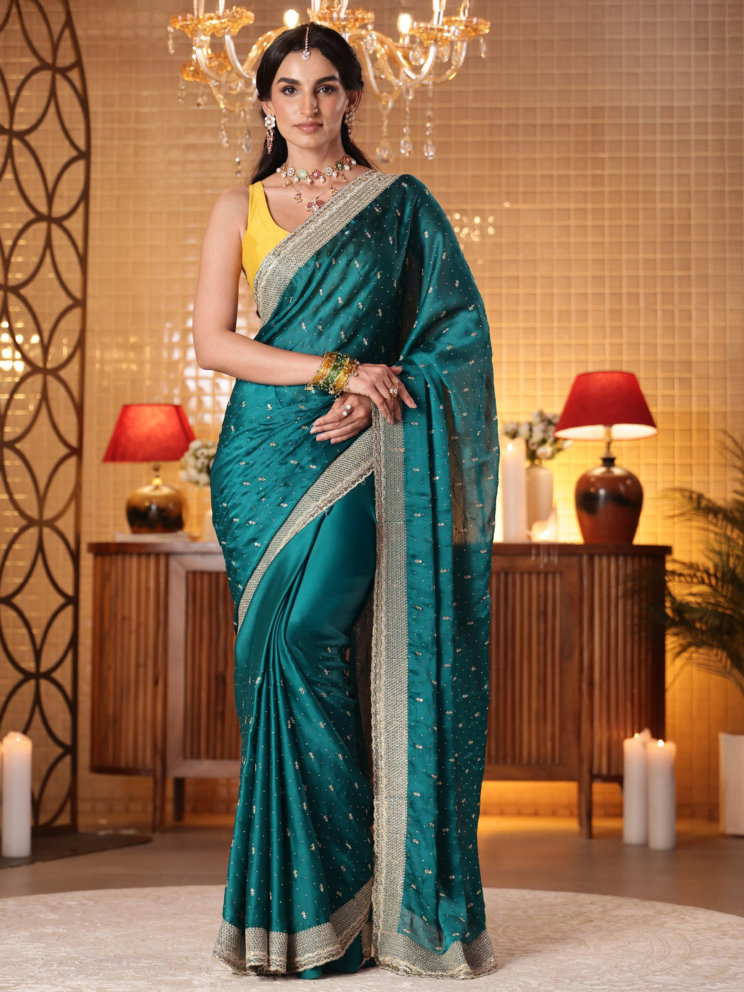  Green Embellished Chiffon Saree 