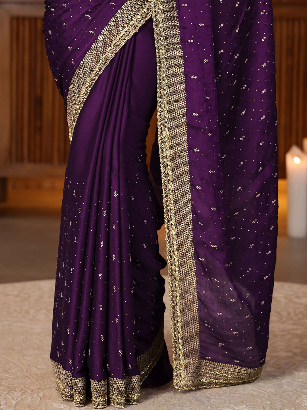  Burgundy Embellished Chiffon Saree 