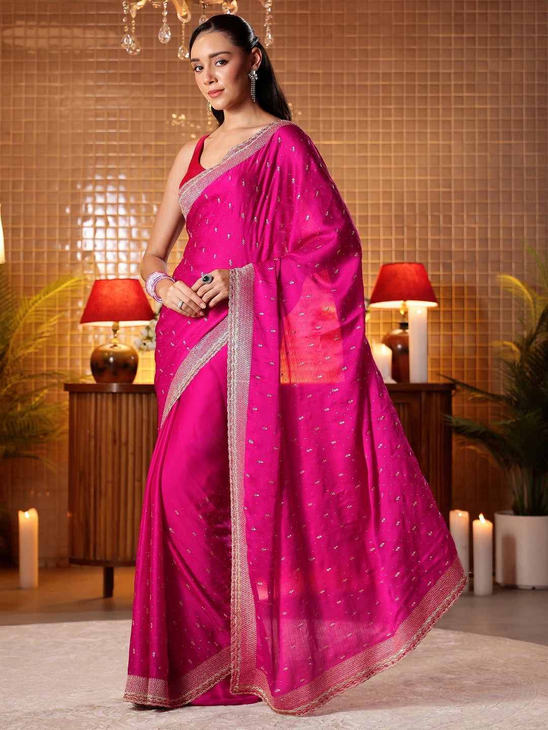  Pink Embellished Chiffon Saree 
