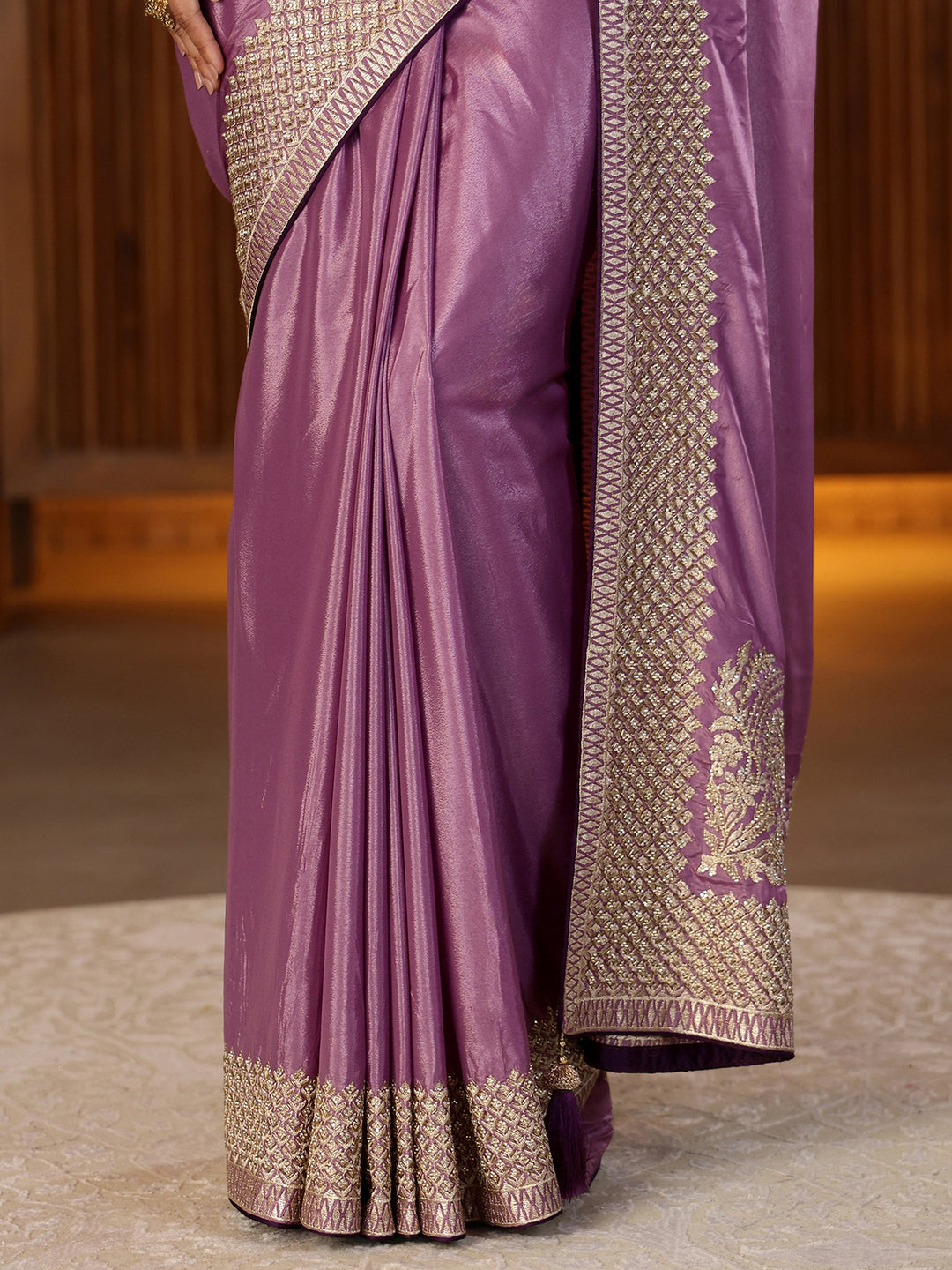  Lavender Satin Saree with Embroidered Border 