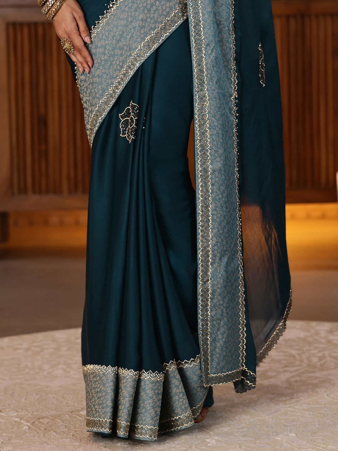  Navy Blue Embellished Chiffon Saree 