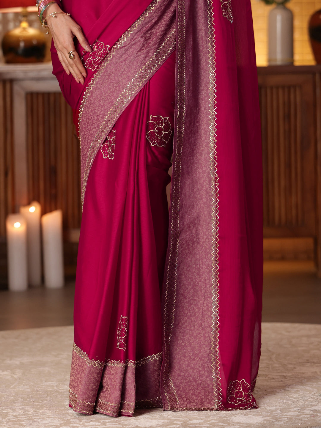 Pink Solid Chiffon Saree 