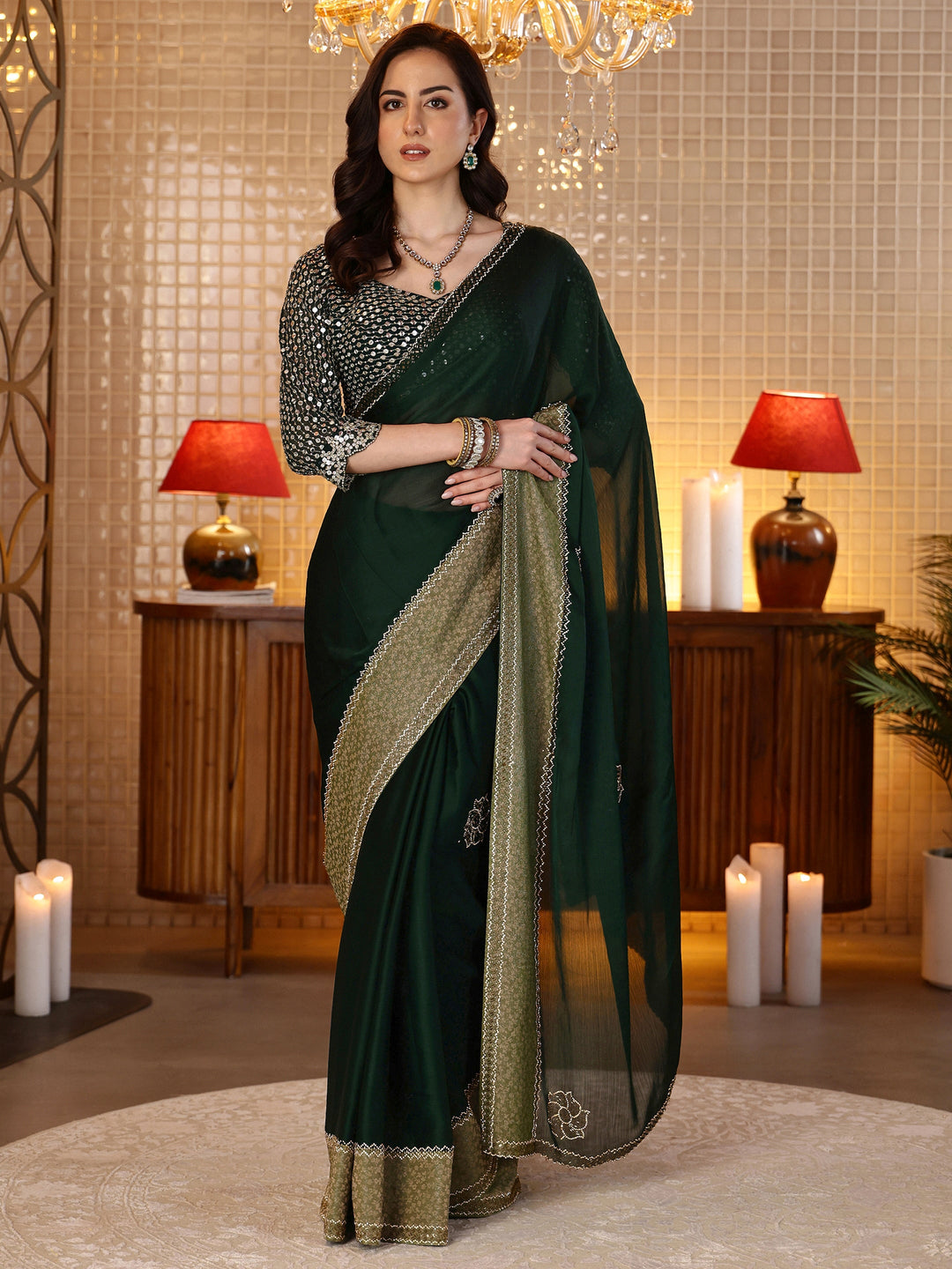  Sacramento Green Embellished Chiffon Saree 