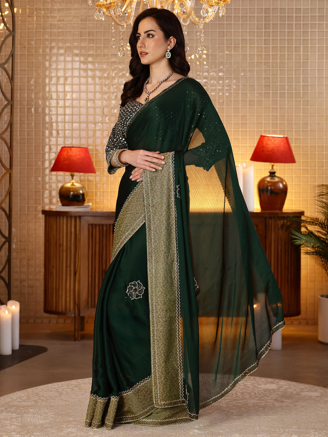  Sacramento Green Embellished Chiffon Saree 