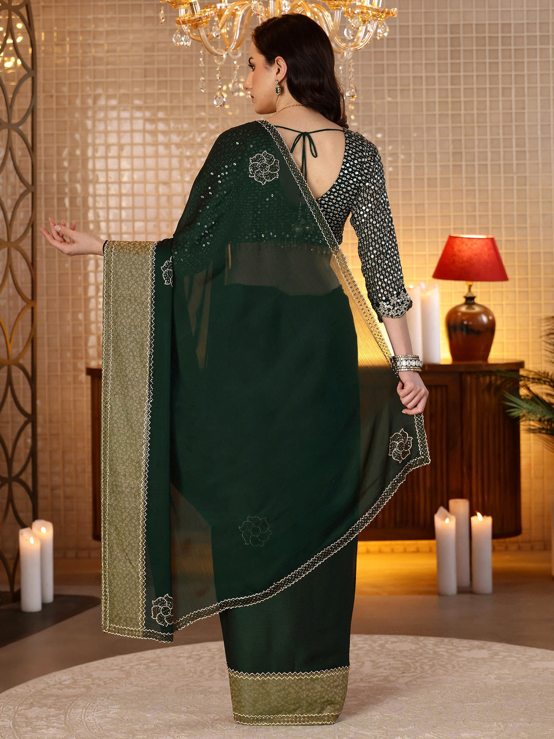  Sacramento Green Embellished Chiffon Saree 