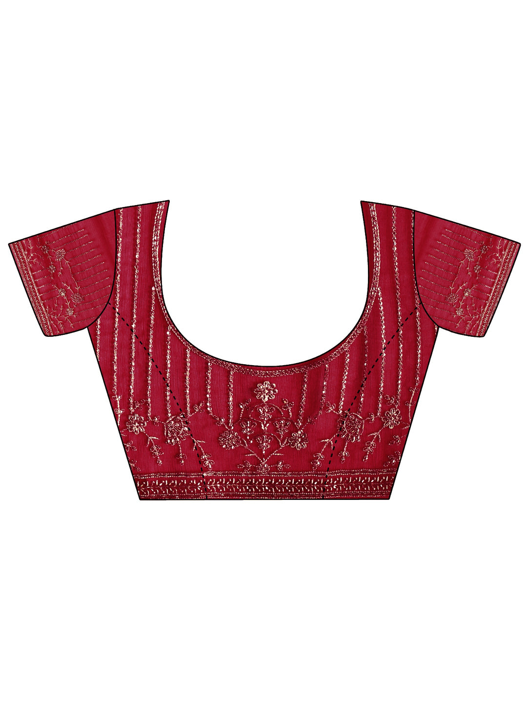  Red Floral Embroidered Chiffon Saree 