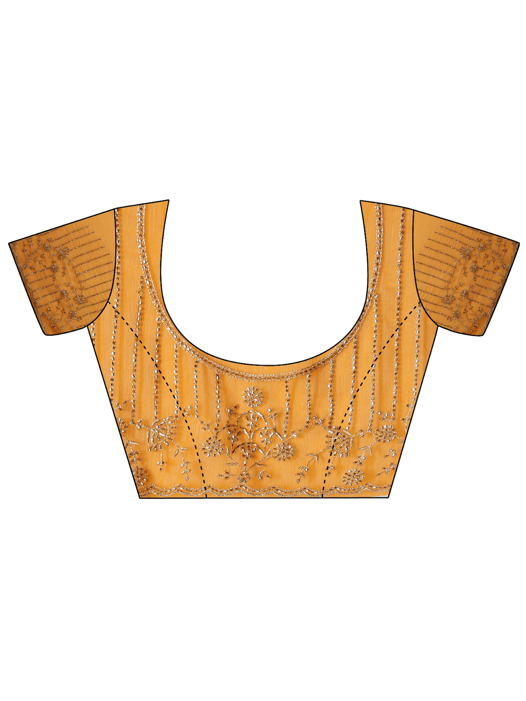  Orange Floral Embroidered Chiffon Saree 
