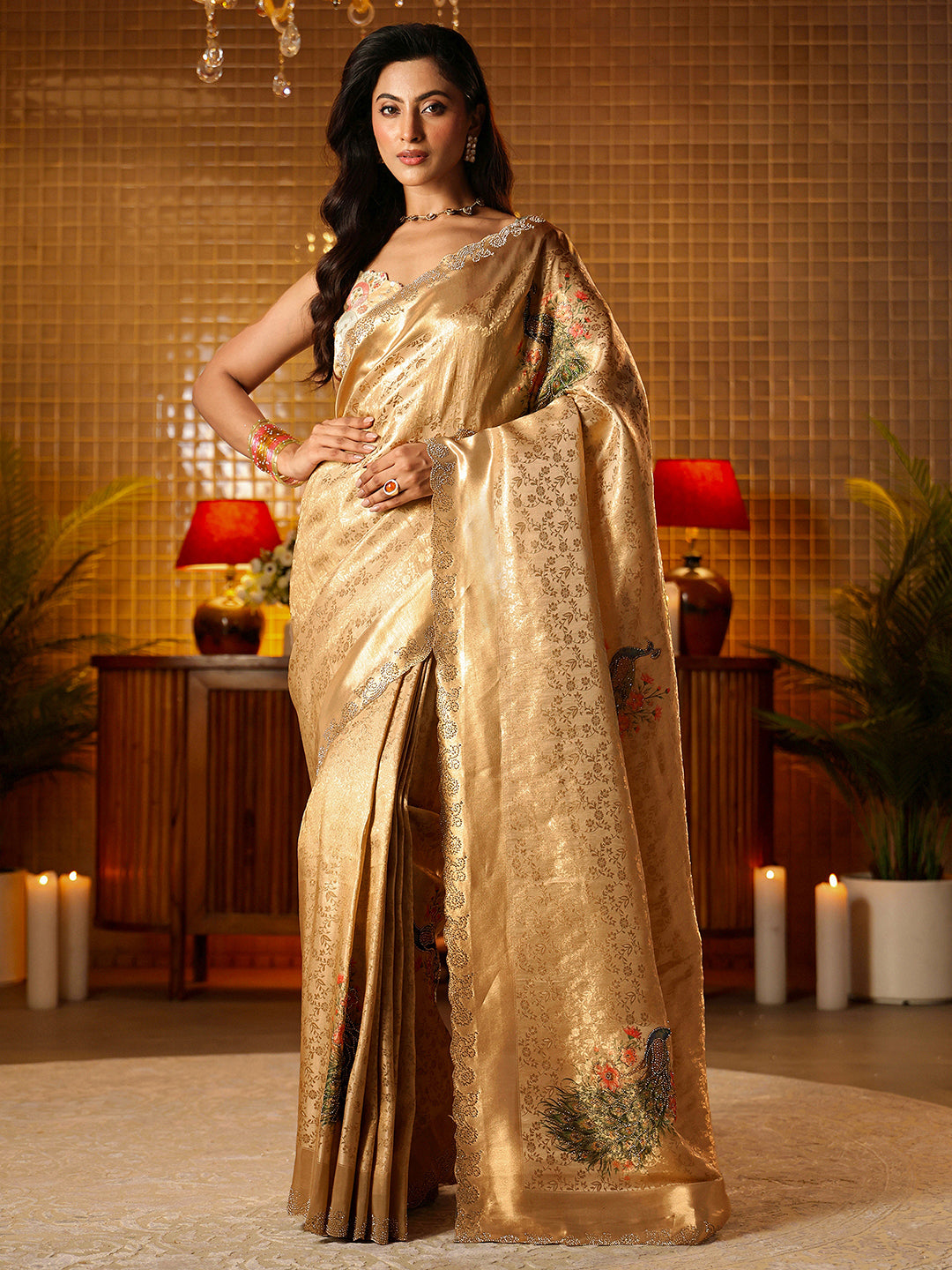  Libas Art Gold Floral Woven Design Silk Blend Saree 