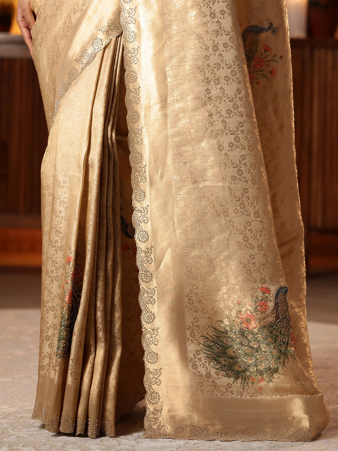  Gold Floral Woven Design Silk Blend Saree 