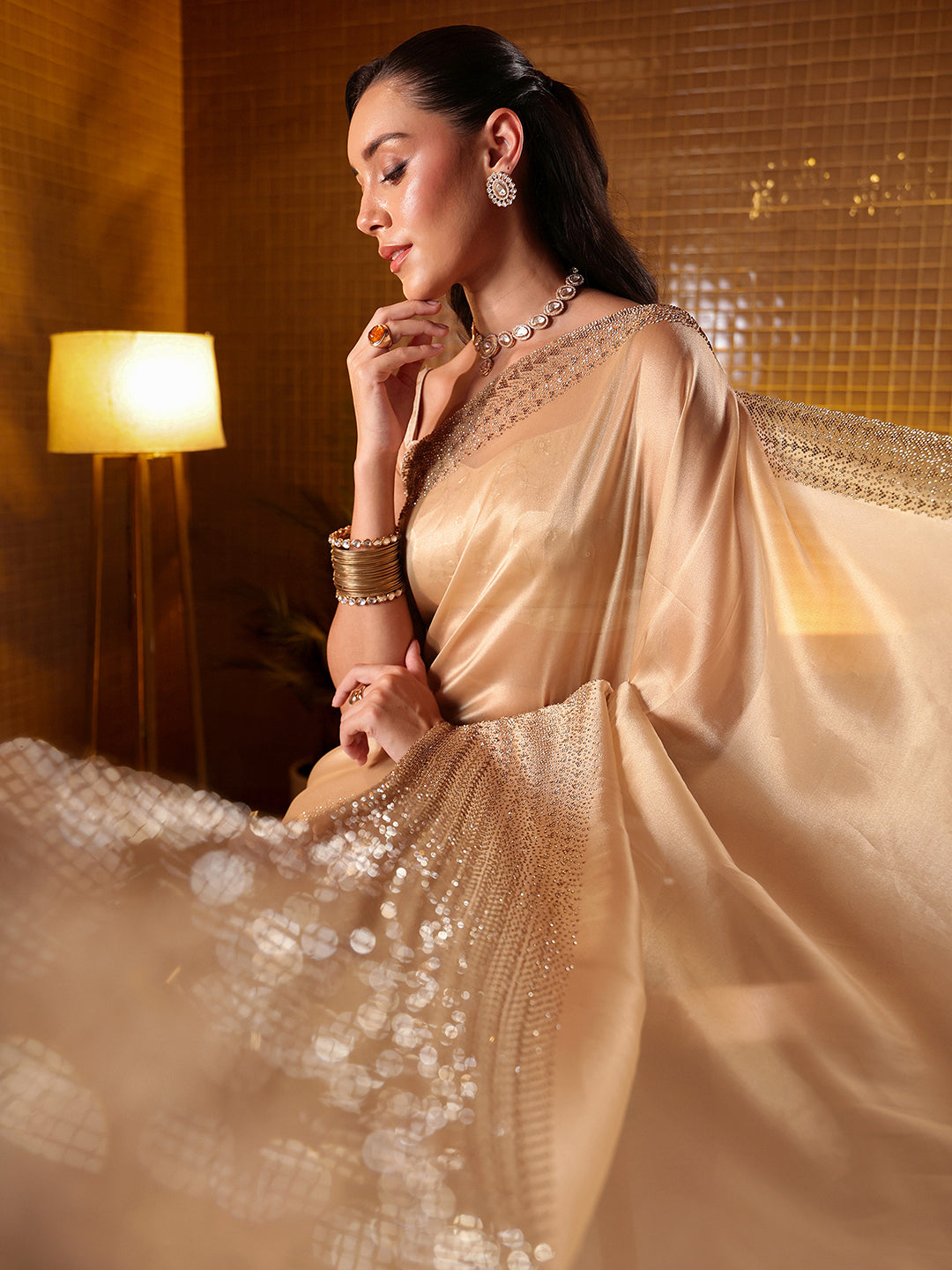  Libas Art Beige Solid Tissue Saree 