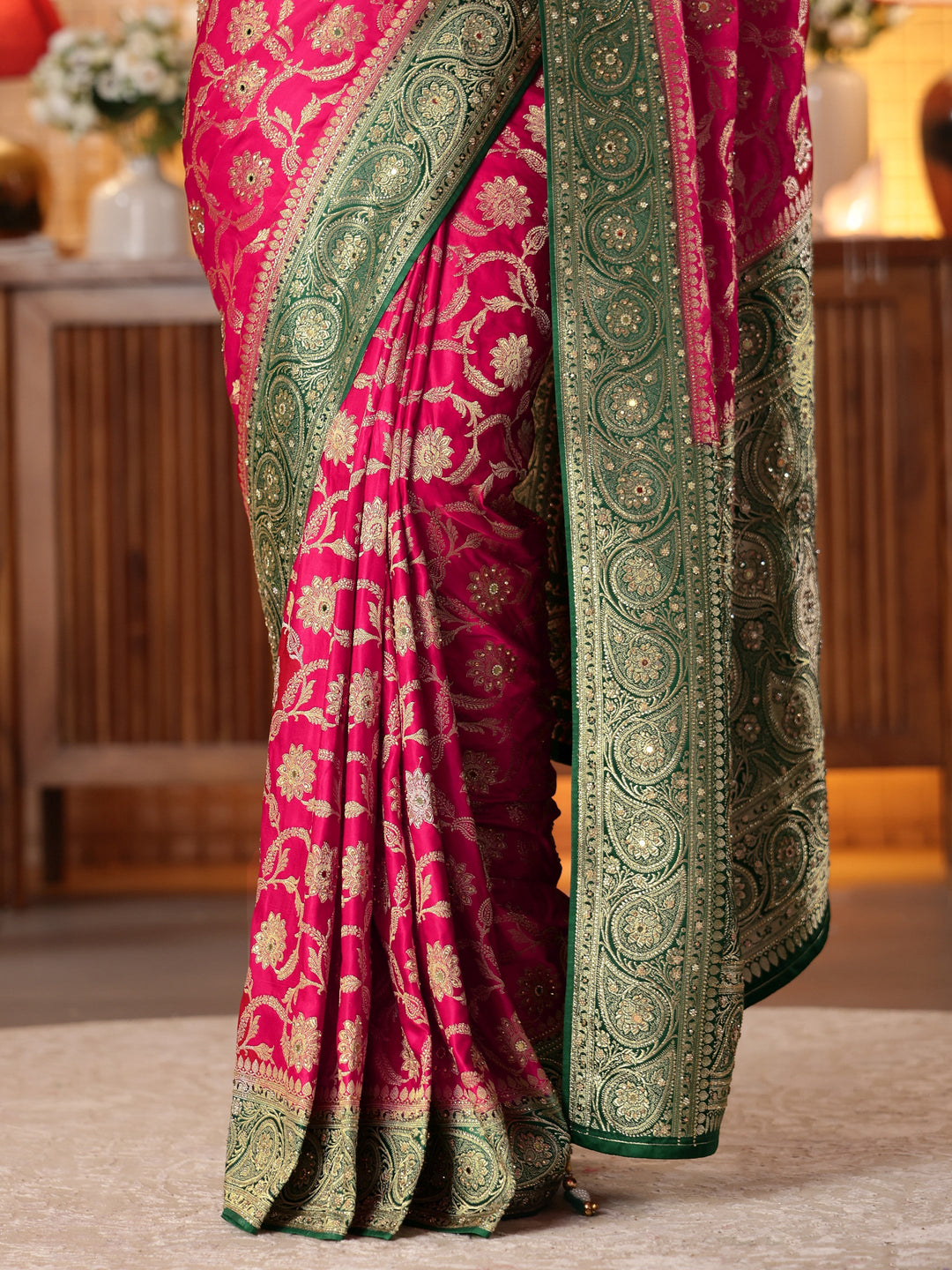  Libas Art Pink Floral Woven Design Silk Blend Saree 