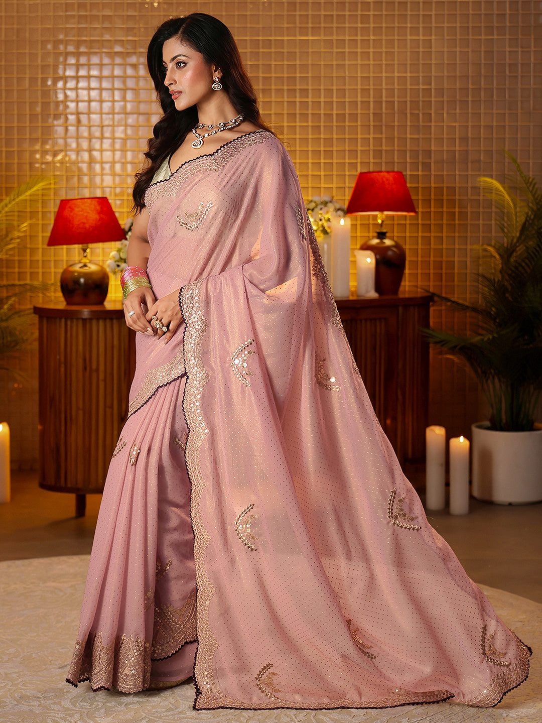 Libas Lavender Embellished Georgette Saree 