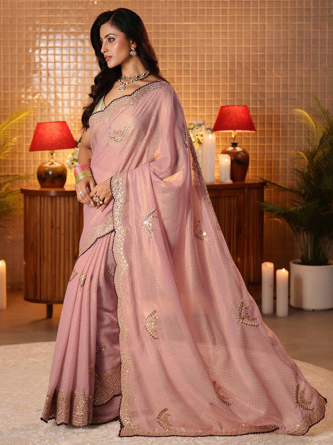  Lavender Embellished Georgette Saree 